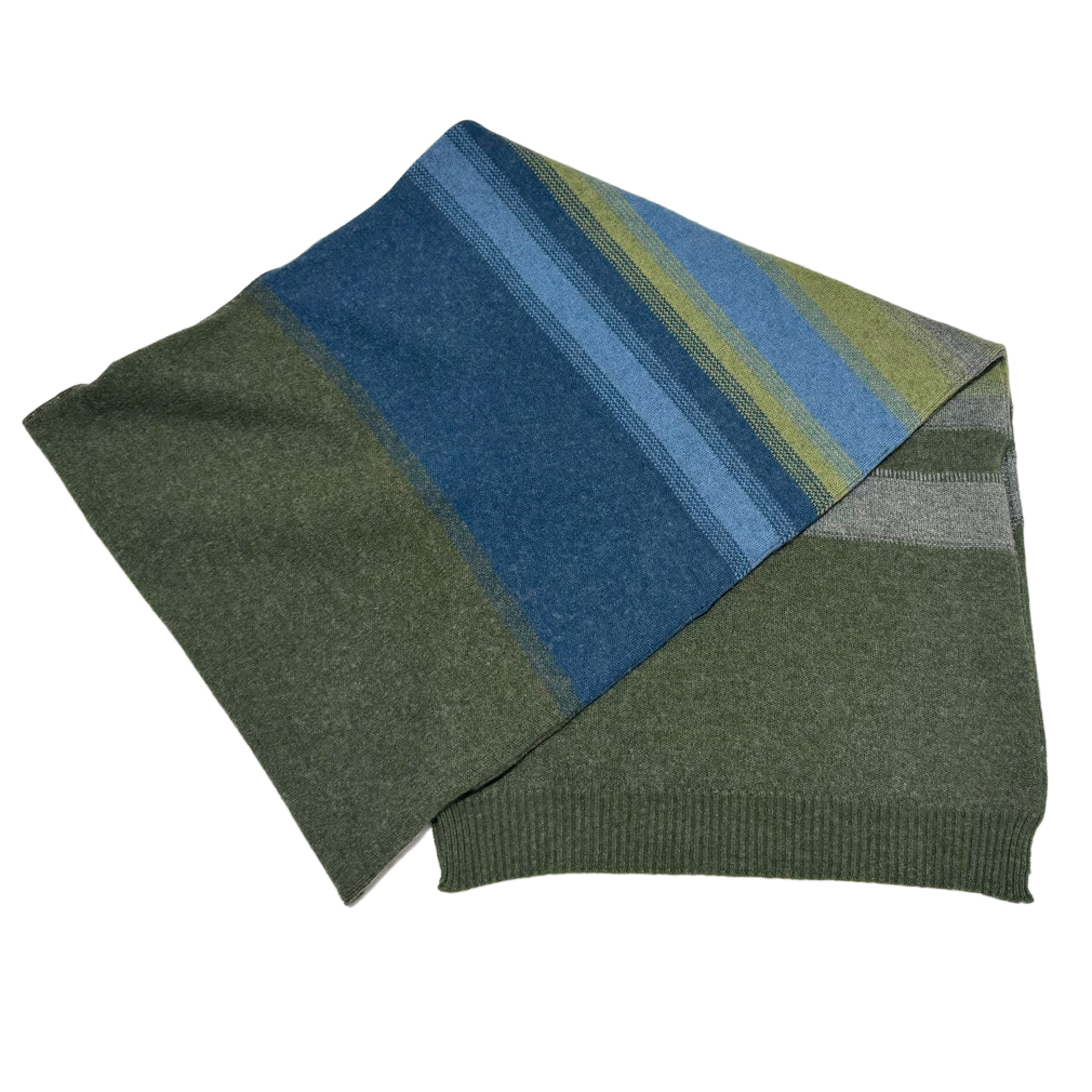 ロロピアーナ  メンズ　カシミア　ニットマフラー　カーキ×青緑　Loro Piana