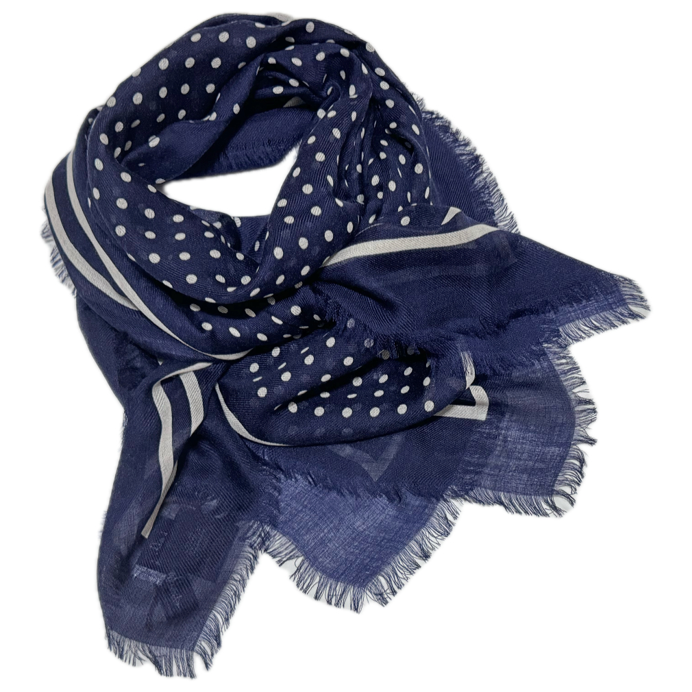 ロロピアーナ　カシミア×シルク　ドット柄 スカーフ　ネイビー　Loro Piana