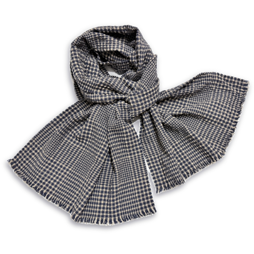 ロロピアーナ  メンズ　ウール×シルク　ギンガムチェック　ストール　ネイビー　Loro Piana