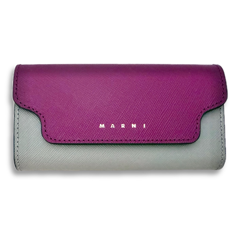 マルニ　レザー　バイカラーキーケース　紫×グレー　MARNI