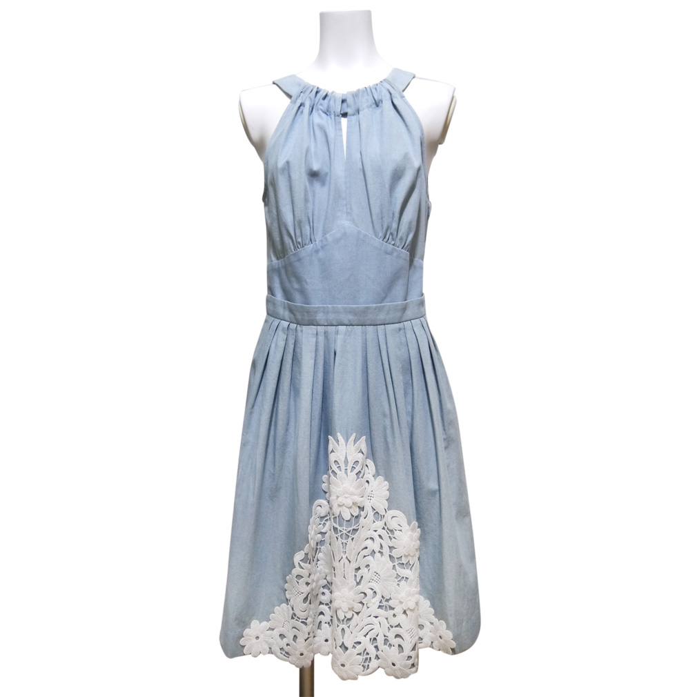 モスキーノ　レース　ホルターネックワンピース　水色　#40　MOSCHINO