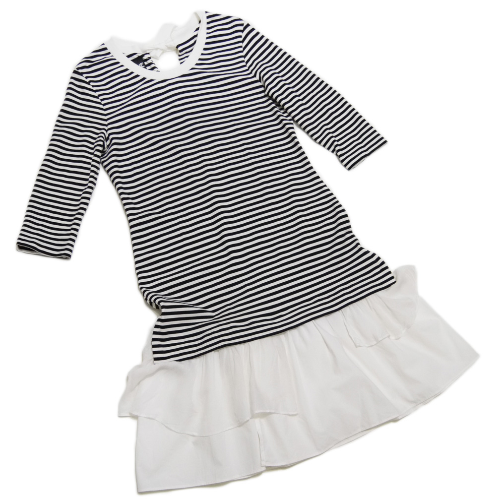 モスキーノ　白黒ボーダー 七分袖ワンピース #38　MOSCHINO