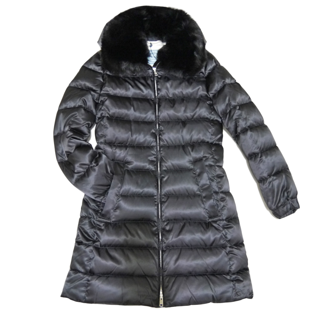 プラダ　希少！FOXファー付　ロングダウンジャケット（コート）　黒　#40　28G062　PRADA