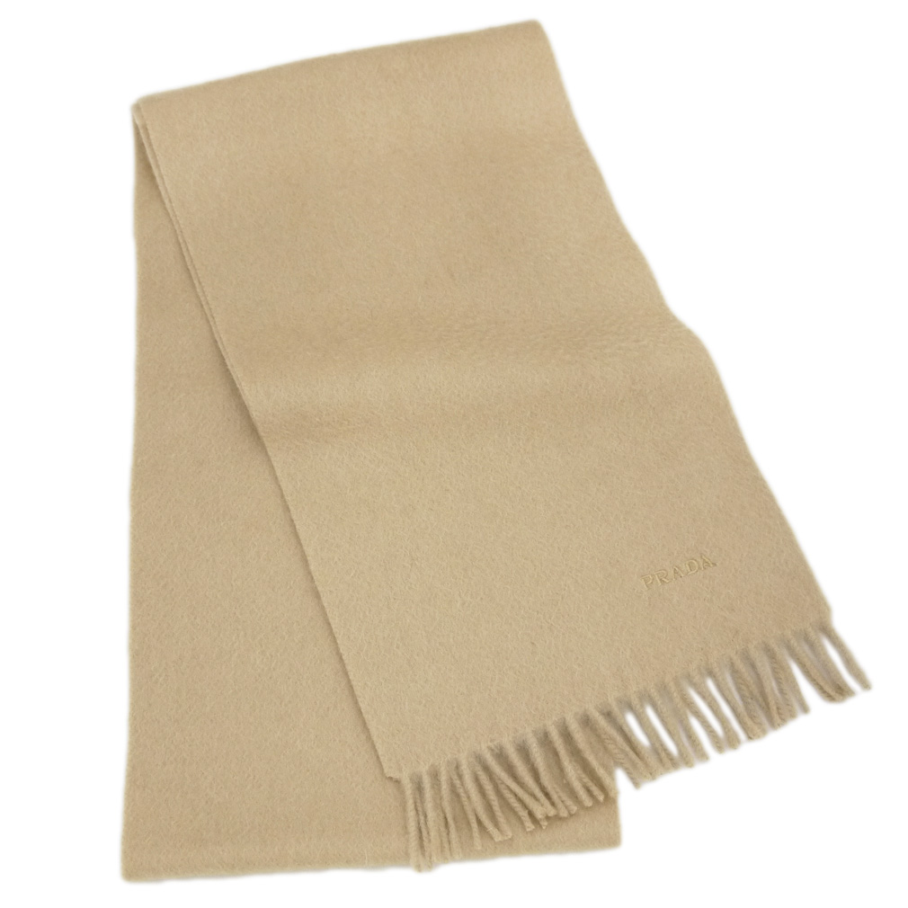プラダ　メンズ  カシミア混　フリンジマフラー　ベージュ（CAMMELLO)　PRADA