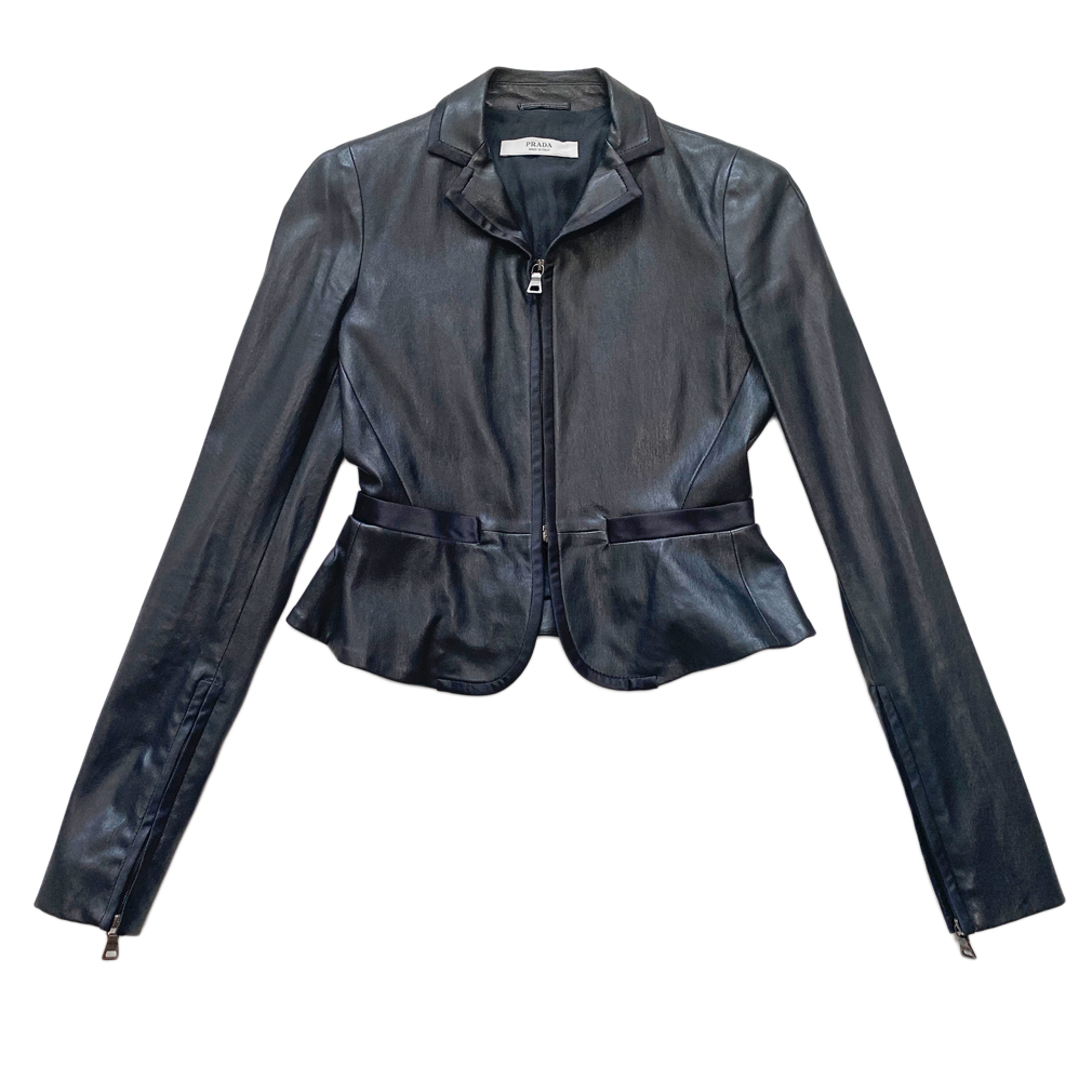 プラダ　レザージャケット　黒　#38　PRADA
