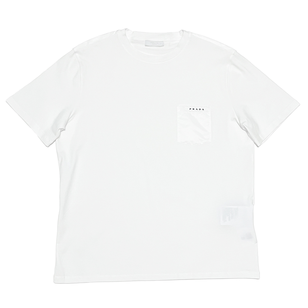 プラダ　メンズ　異素材mix クルーネックTシャツ　白　#L #XL #XXL  PRADA