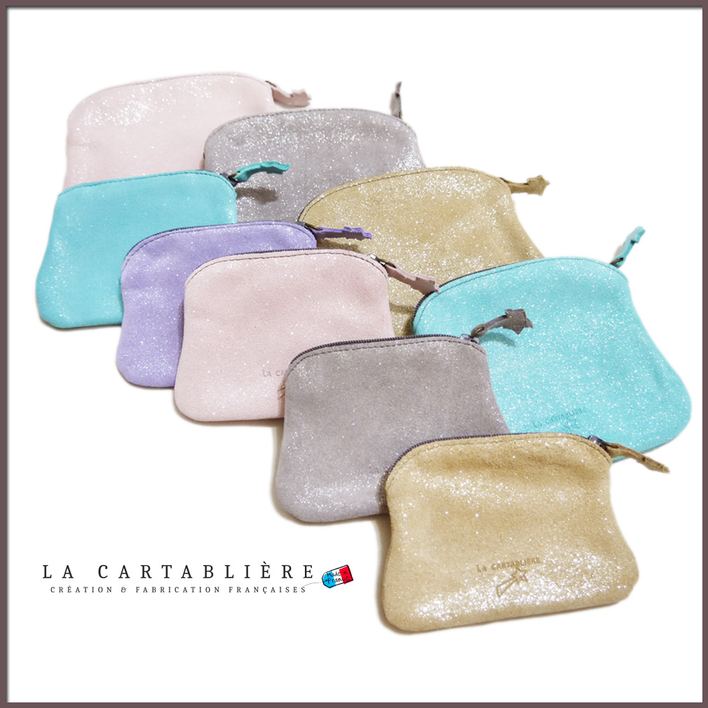 ラカルタブリエ　フランス製　きらきらスエード　マチなしポーチ　#S  LA CARTABLIERE