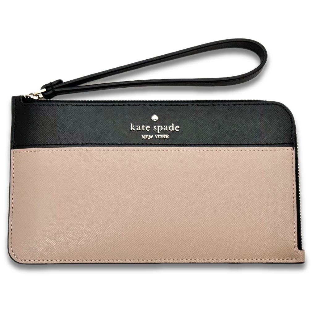 ケイトスペード　バイカラー　ストラップ付財布　リスレット　ベージュ×黒　kate spade