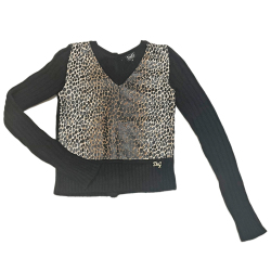 ディーアンドジー  カシミヤ100％　Vネックセーター　ヒョウ柄レオパード柄　黒　＃S　D&G