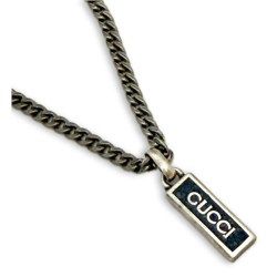 グッチ 男女兼用 チェーンネックレス ロゴプレート  シルバー925 ヴィンテージ風  GUCCI