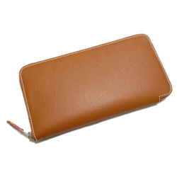 エルメス　シルクイン　アザップ　ラウンドファスナー長財布　キャメル×ピンク　HERMES