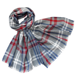 ロロピアーナ  メンズ　タータンチェック カシミア100％　ストール　グレー×赤　Loro Piana