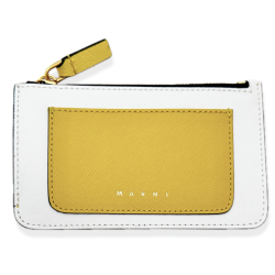 マルニ　レザー　カードケース(ミニ財布)　白×黄色　MARNI