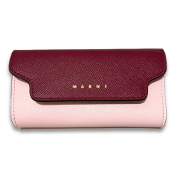マルニ　レザー　バイカラーキーケース　ピンク×ボルドー　MARNI