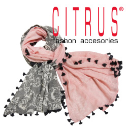 シトラス　インド製　ポンポン付　ペイズリー×ヘリンボーン　ウールストール　ピンク×グレー　CITRUS　当店オリジナル
