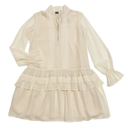 ツインセット 長袖シフォンワンピース　白  #XS TWIN-SET