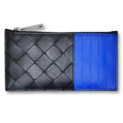 ボッテガヴェネタ　メンズ　イントレチャート　フラグメントケース(ファスナー付きカードケース　コインケース)　黒×青　BOTTEGA VENETA