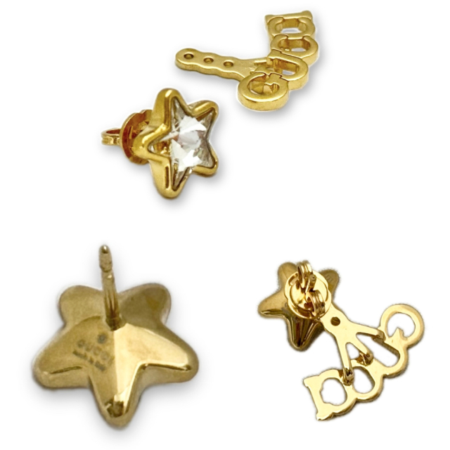 グッチ スクリプトロゴ ピアス 星 スター ゴールド×クリスタル GUCCI