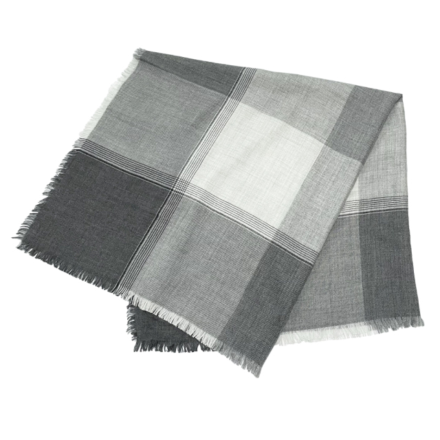 Loro Piana カシミヤシルク　グレーチェックストール ロロピアーナ カシミア×シルク ブロックチェック スカーフ