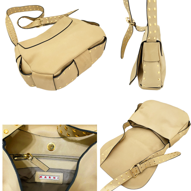 マルニ レザー&スタッズ 斜め掛けショルダーバッグ ベージュ MARNI 