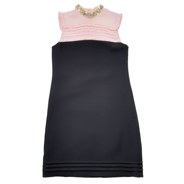 ミュウミュウ バイカラー ビジュードレスワンピース ピンク×黒 #38 miu miu 