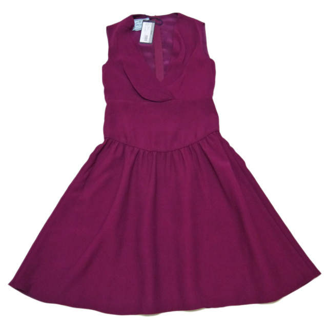 プラダ ドレープ ワンピースドレス 赤紫 38 Prada