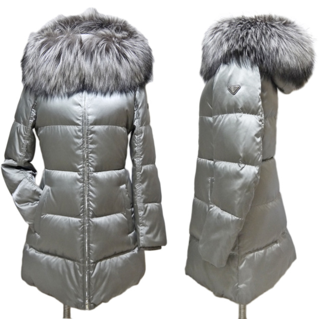 プラダ ファー付 ロングダウンジャケット（コート）29Z117 グレー #38