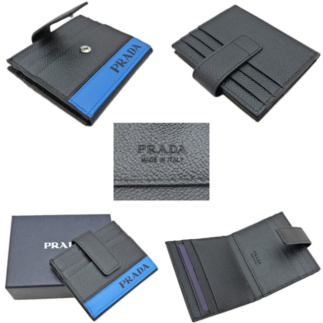 美品 プラダ カードケース 2MC049 メンズ PRADA プラダ メンズ カードケース 黒×青 2MC049 PRADA