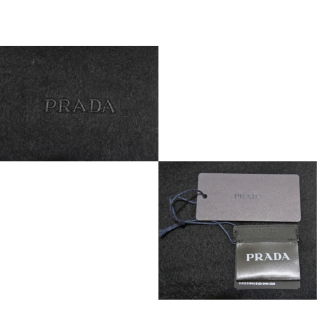 プラダ メンズ カシミア混 フリンジマフラー 黒 PRADA
