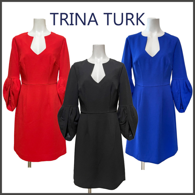 トリーナターク パフスリーブ七分袖ワンピース 黒 #2 TRINA TURK 