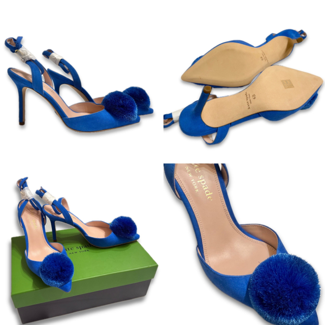 ケイトスペードkate spadeAmour Pomヒールパンプス#6Bブルー ケイトスペード Amour Pom ポンポン ヒールパンプス スエード