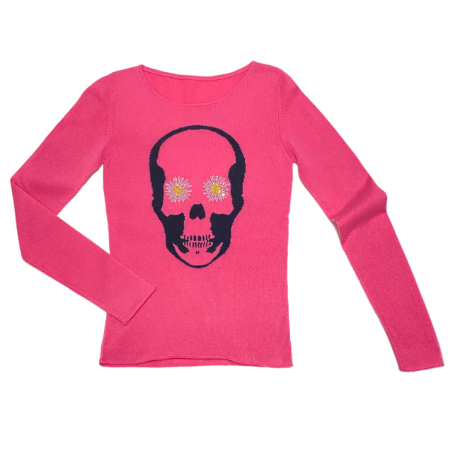 ルシアンペラフィネ カシミア スカルセーター ネオンピンク #XS lucien  