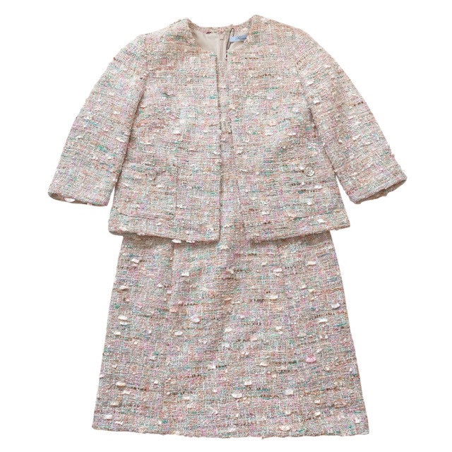 ブルマリン ツイードジャケット+半袖ワンピーススーツ ピンク #40  