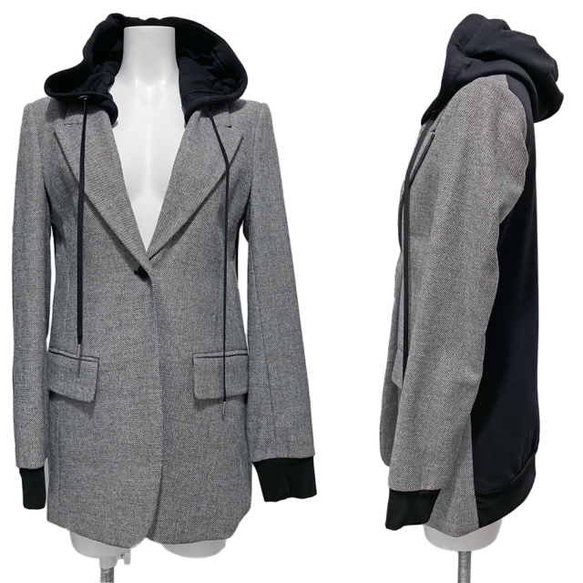 ピンコ フード付 ツイード テーラードジャケット 黒 #38 PINKO