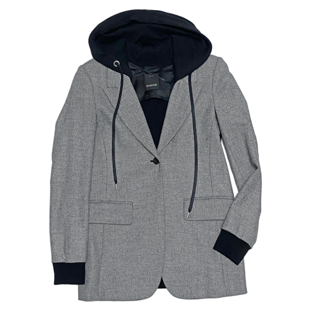 ピンコ フード付 ツイード テーラードジャケット 黒 #38 PINKO 