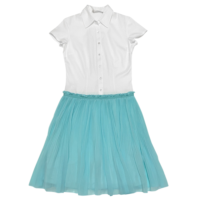 ステファネル 半袖シャツ＆プリーツワンピース 白×ブルー ＃36 STEFANEL 