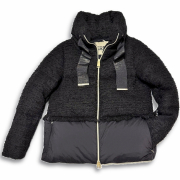 ヘルノ 異素材ツイード＆ナイロン ブークレ ダウンジャケット PI001820D LUX BOULÉ & NUAGE 黒#38  HERNO