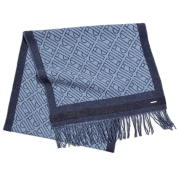 ロロピアーナ メンズ カシミア100％ 大判フリンジマフラー ロゴ ブルー  