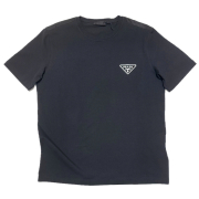 プラダ　メンズ　異素材mix クルーネックロゴTシャツ　黒　#XL#XXL  PRADA