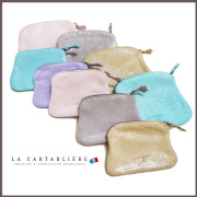 ラカルタブリエ　フランス製　きらきらスエード　マチなしポーチ　#S  LA CARTABLIERE