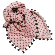 シトラス　インド製　ポンポン付き　ドット柄　ウールストール（スカーフ）　ピンク　CITRUS　当店オリジナル