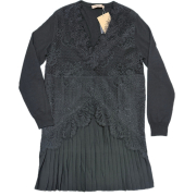 ツインセット　レース×プリーツ切替　ニットワンピース　黒　#XS　TWIN-SET