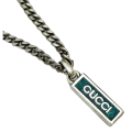 グッチ 男女兼用 チェーンネックレス ロゴプレート  シルバー925ターコイズ ヴィンテージ風  GUCCI