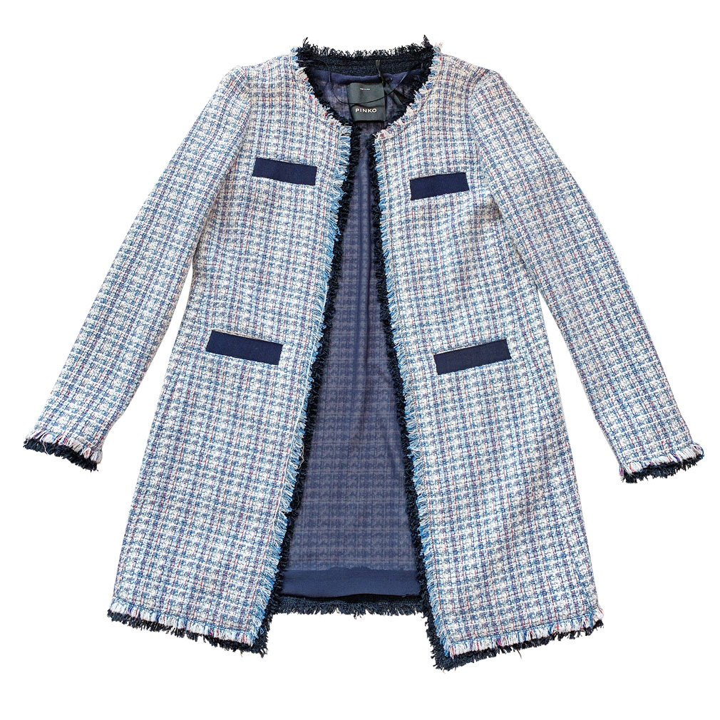 ピンコ　ツイード ロングジャケット ブルー #40 #42　PINKO