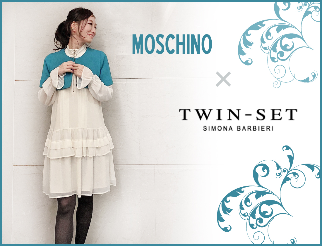 ツインセット 長袖シフォンワンピース　白  #XS TWIN-SET