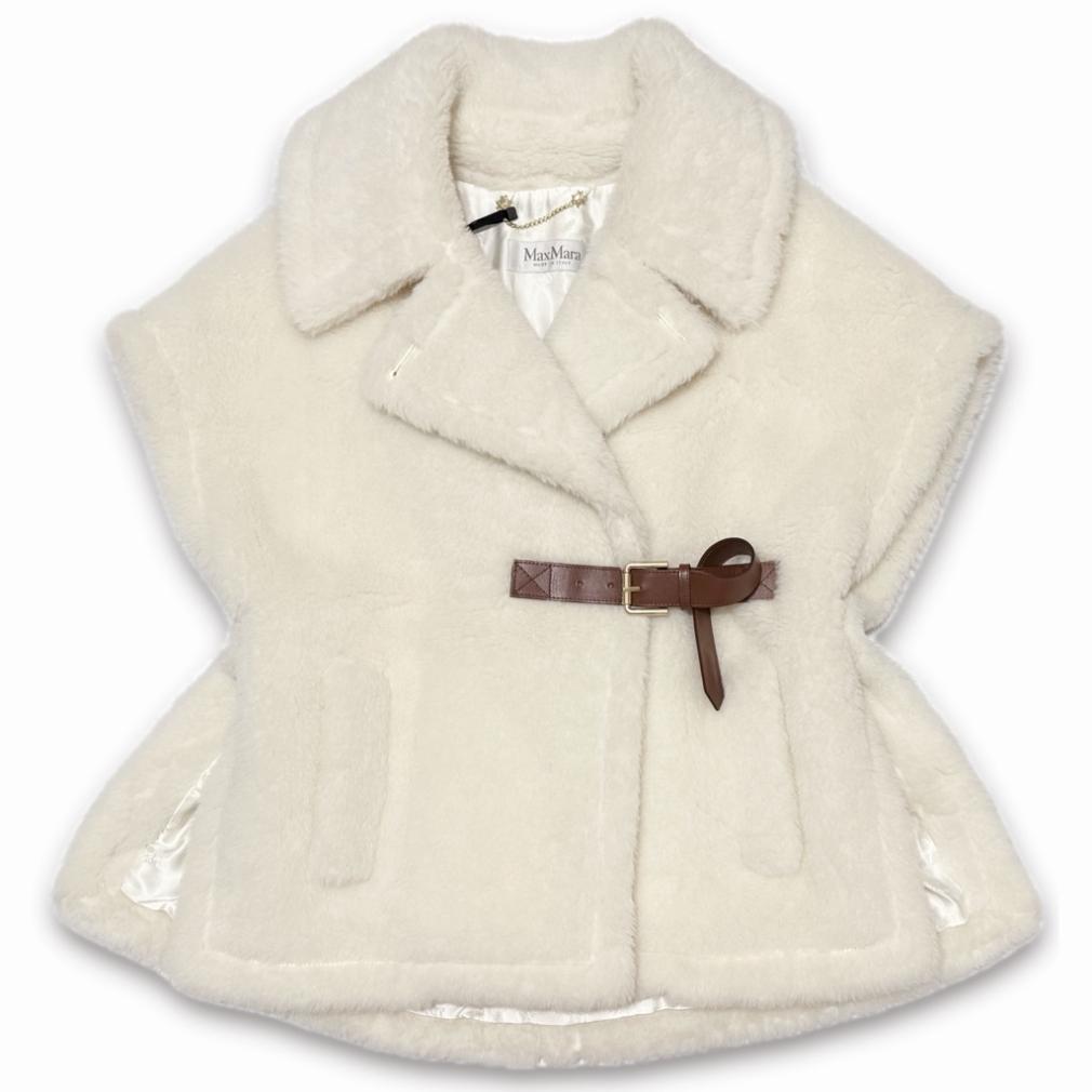 マックスマーラ　テディベア ニューアバボ(NEWABAVO) ポンチョ　ケープ  白#ML MaxMara