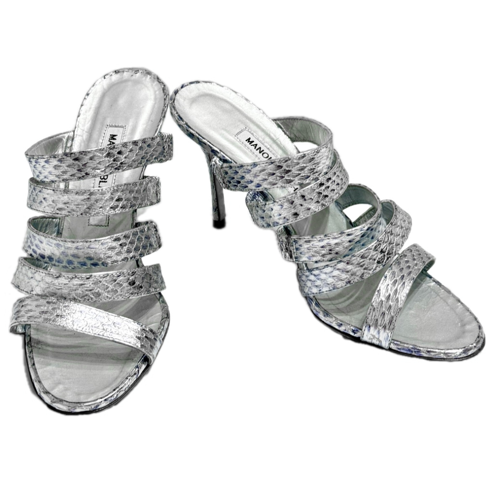 マノロブラニク　ミュールサンダル　シルバー　#35　MANOLO BLAHNIK