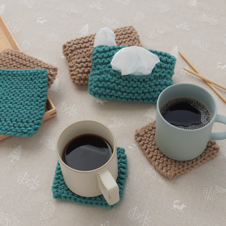 BK-1 ガーター編みのコースター（タワシテッシュケースカバー）