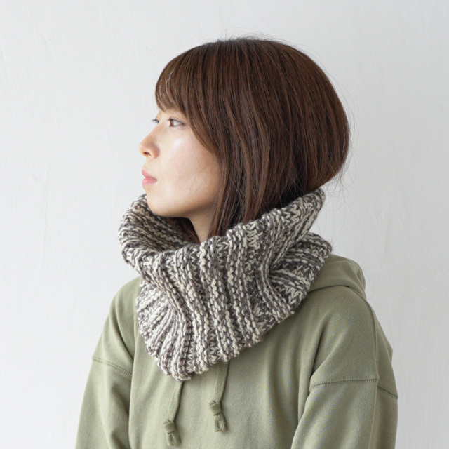 原ウール ニットワーム 毛糸 メランジ 極太 作品のネックウォーマー