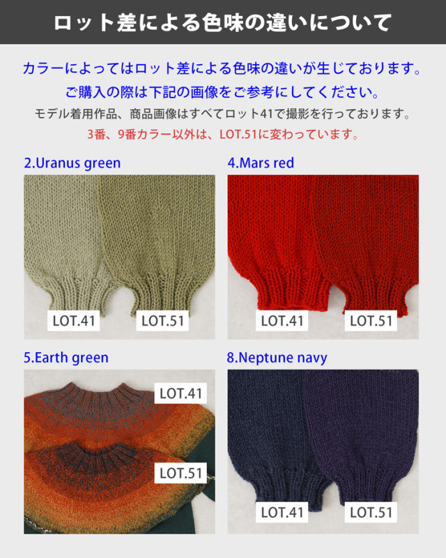 みんなのセーターマルチロット差による色味の違いについて